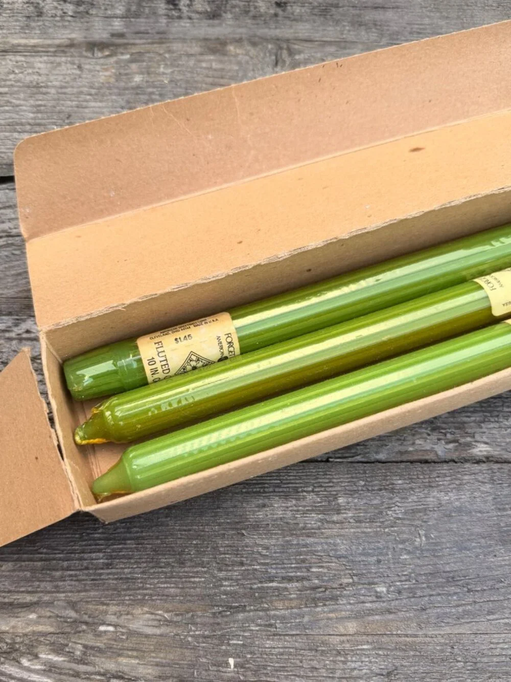 5 Vintage Green Forget Me Not American Greetings Fluted Column 10” Candlesticks
